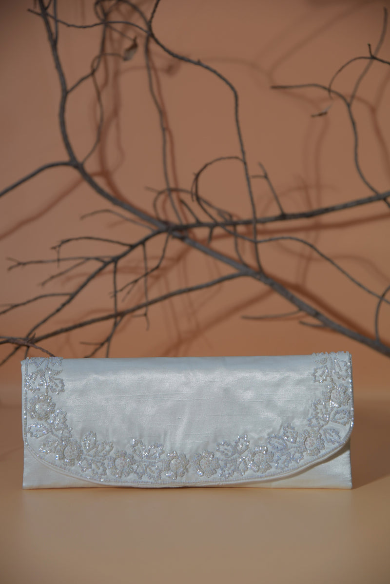 White Glass Beads Handbag