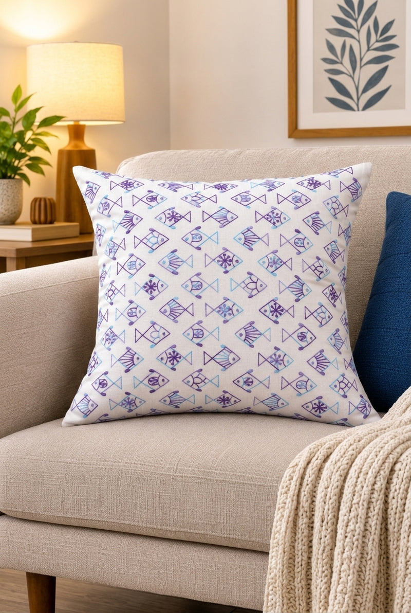 Ocean Tale Fish Embroidered Cushion Cover