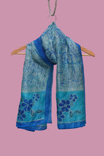 Blue Floral Border Scarf