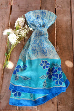 Blue Floral Border Scarf