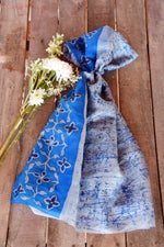 Grey With Blue Boarders And Chaotic Lines Scarf