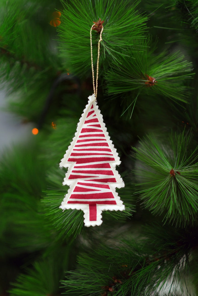 Fabric Christmas with Red Waves Tree Ornament