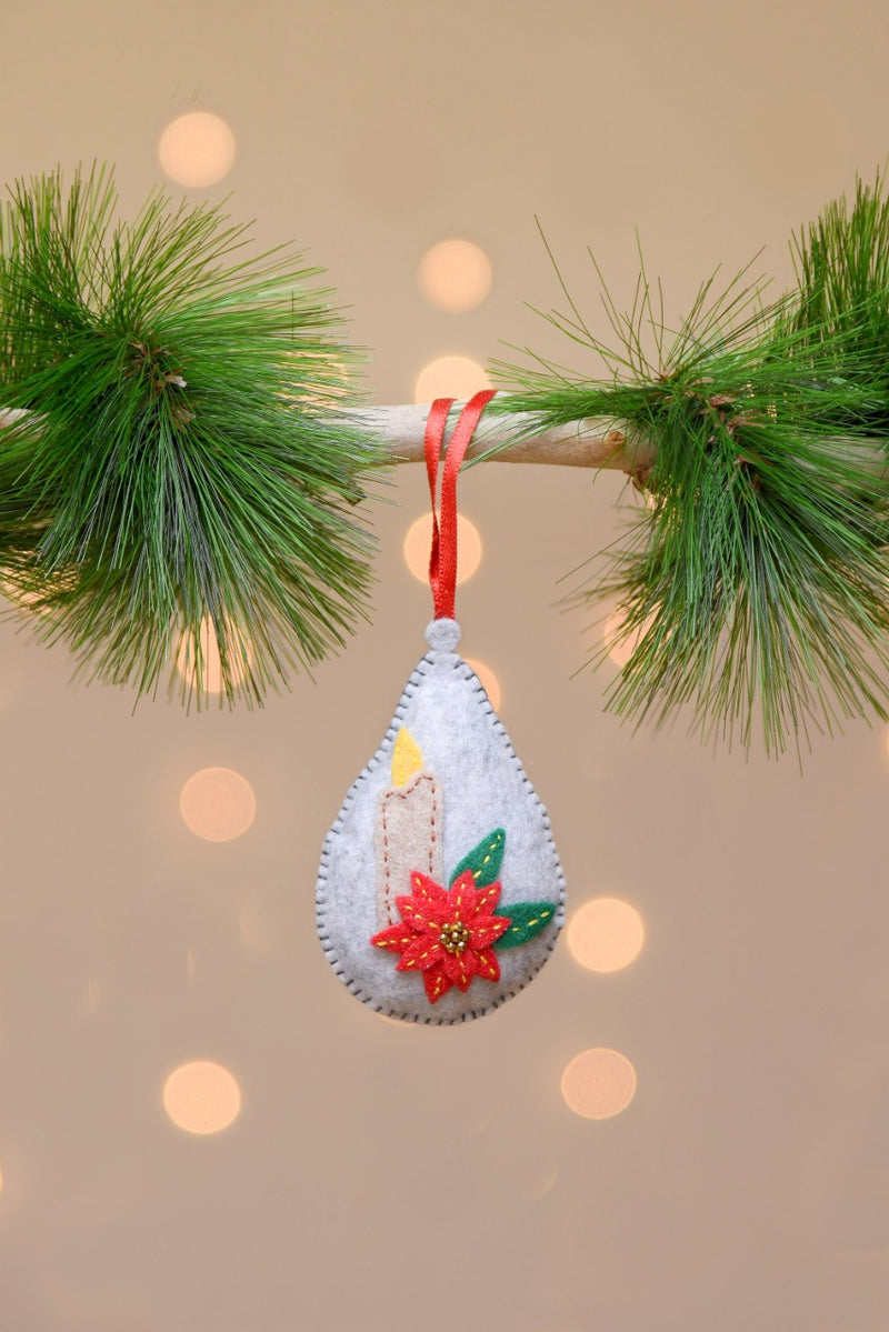 Little Candle With Poinsettias Ornament