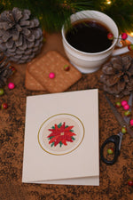 Poinsettias With Green Leaves Card