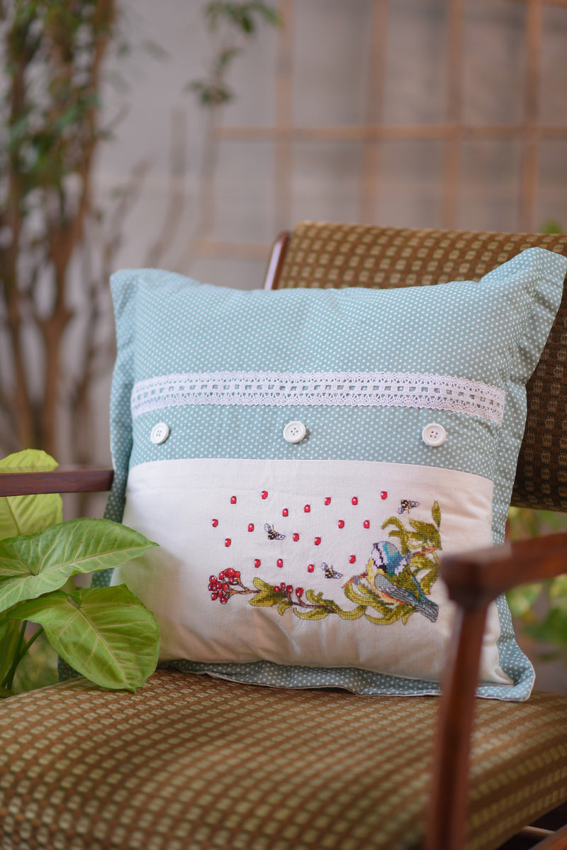 Blue Bird With Bees Cushion