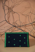 Black Handbag With Apple Green Embroidery