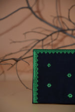 Black Handbag With Apple Green Embroidery