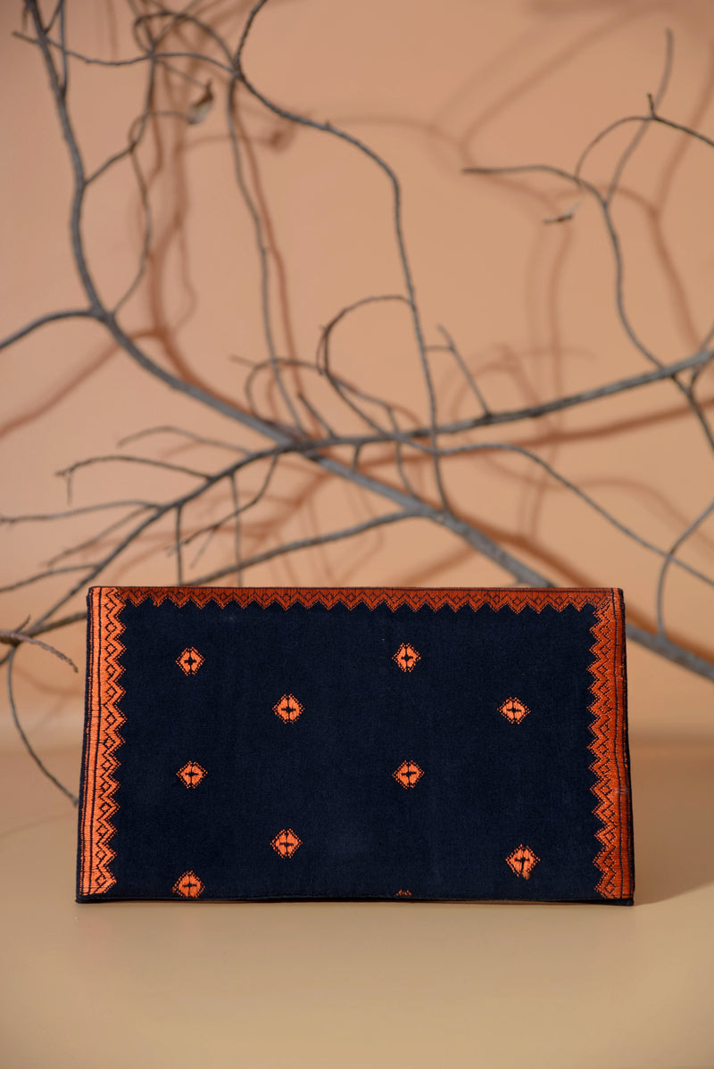 Black Handbag With Cherry Red Embroidery