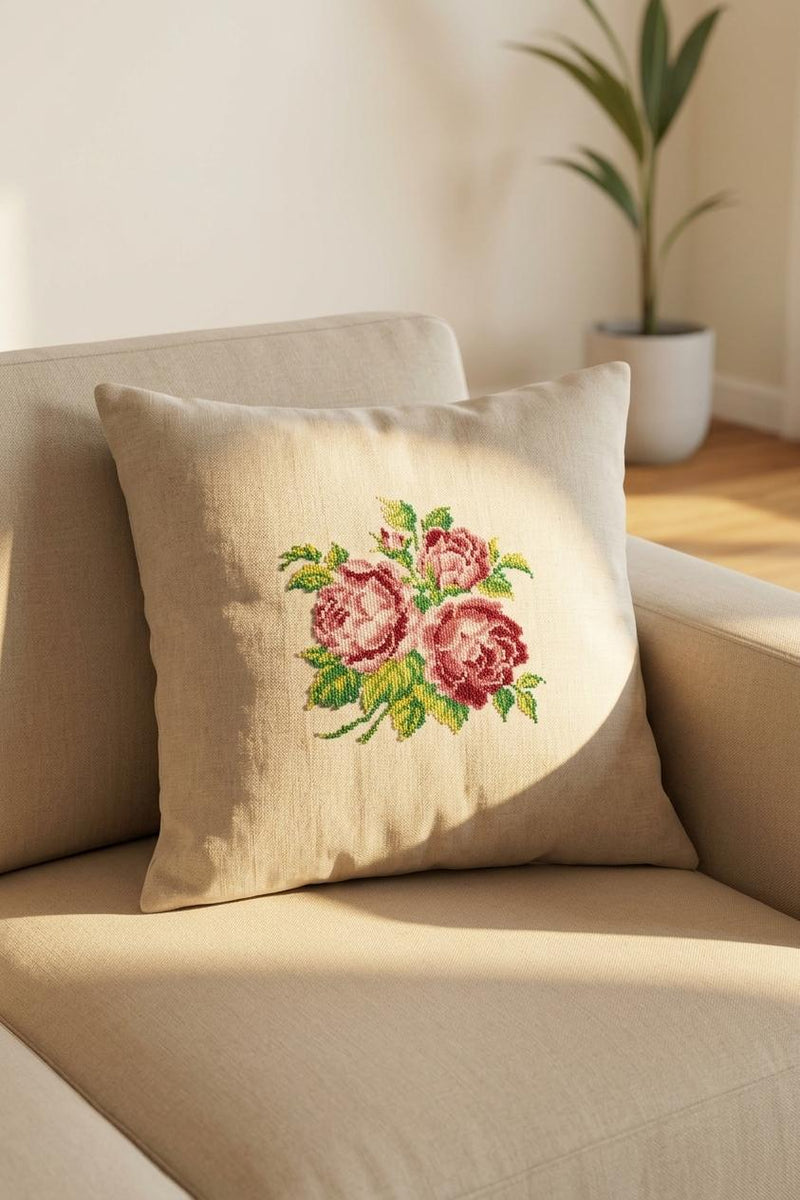 Vintage Trio-Roses Cushion