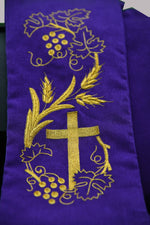 Grapes ,Wheat and Cross Symbol On Purple Stole