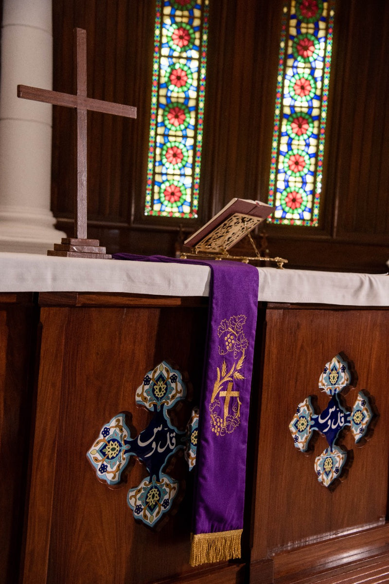 Grapes ,Wheat and Cross Symbol On Purple Stole