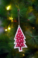 Polka Dot With Red Waves Tree Ornament