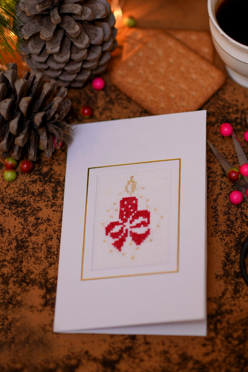 Red Festive Candle With Bow Card