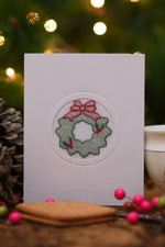 Green and Frosty Wreath with Baby Cherries Card