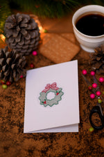 Green and Frosty Wreath with Baby Cherries Card