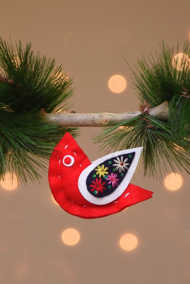 Red Vintage Bird Ornament