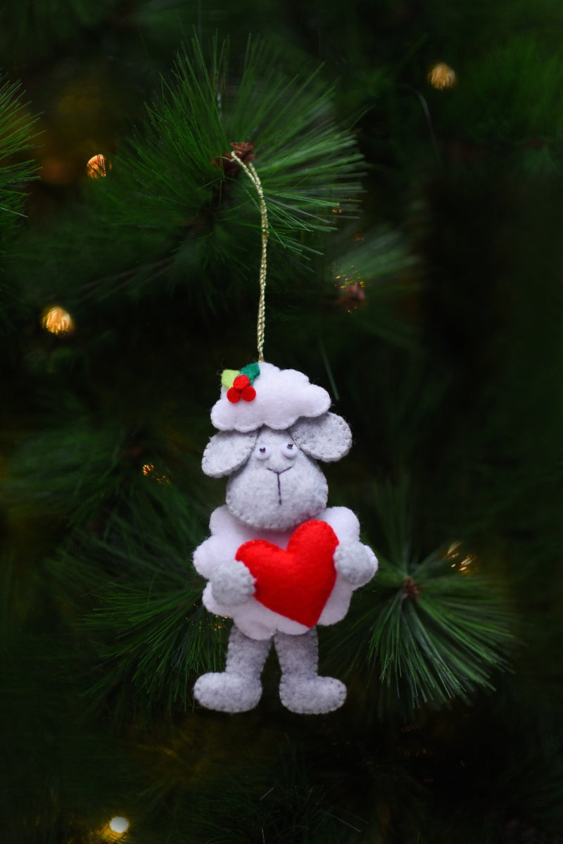 Wool Sheep With Heart Ornament