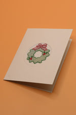 Green and Frosty Wreath with Baby Cherries Card