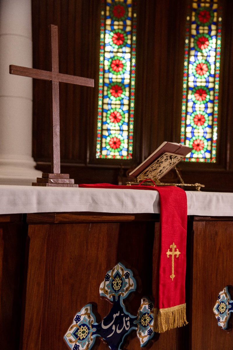 Fleury Cross on Red Stole