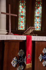 Alpha And Omega Symbol On Red Clergy Stole