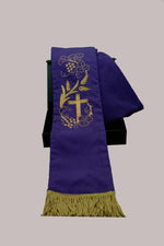 Grapes ,Wheat and Cross Symbol On Purple Stole